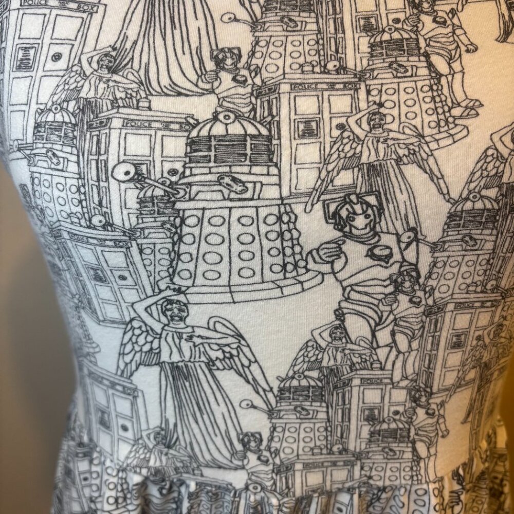 Dr. Who Dress Tank Knee Length Black and White Weeping Angel Dalek Tardis - Picture 3 of 8